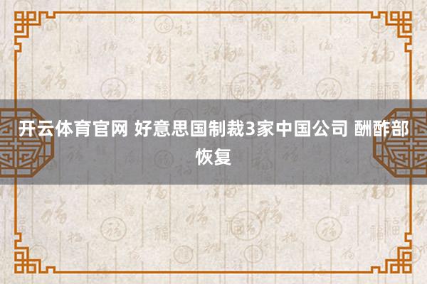 开云体育官网 好意思国制裁3家中国公司 酬酢部恢复